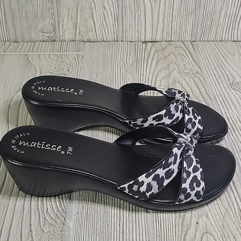 Matisse Black and White Leopard Print Wedge Sandals Womens Size 7